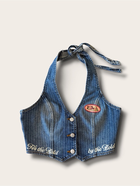 Von Dutch Tops - Von Dutch Blue Denim Halter Crop Top